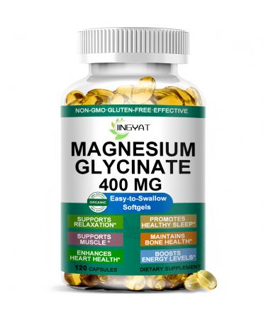 Magnesium Glycinate Softgels - High Absorption Pure Magnesium Glycinate 400mg for Sleep Calm Muscle Relaxation Heart Bone & Nerve Support for Women & Men - 100% Chelated & Purified Supplement
