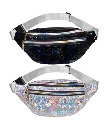 Jostift 2 pieces of fell pocket PU leather belt bag women hip bag sport men waterproof shoulder bag adjustable belt hip pocket for women outdoor sports - Women Waist Pack silver+black