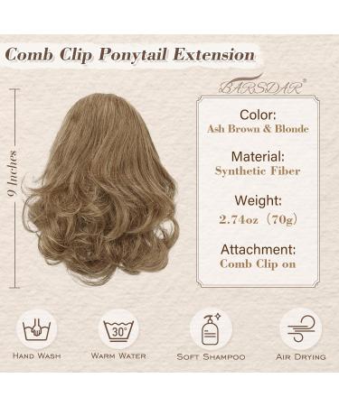 Kamm Clip Short Wavy Ponytail Extension - 22cm Thick Synthetic Hairpiece for Women (Brown & Blonde Mixed) - Buy Online on GoSupps.com