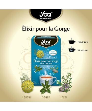 Yogi Organic Throat Elixir 100% Organic Fennel Sage and Thyme Infusion 15 Heat-Sealed and Staple-Free Sachets 21.6 - Buy Online on GoSupps.com