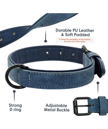 Didog Blue Leather Dog Collar - Soft Padded Adjustable Stainless Steel Buckle - XL (40-50 cm) for Small Medium & Large Dogs - Buy Online on GoSupps.com