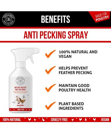 C&G Pets | Anti Pecking Spray 500ML | Organic Blend Protects and Supports Poultry Health | Stop Peck Cleans Pecking Wounds and Cuts | Helps Prevent Feather Pecking | Cruelty Free and Kind Spray 500 ml (Pack of 1) - Buy Online on GoSupps.com