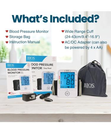 BIOS Diagnostic Blood Pressure Monitor - Easy Read Easy to use Accurate Readings Extra Large Blue Backlit Screen 2 Users 90 memory Home Use The #1 Canadian Blood Pressure Manufacturer* - Buy Online on GoSupps.com