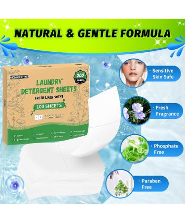HOMERHYME Eco-Friendly Laundry Detergent Sheets - Fresh Linen Scent 200 Loads Plastic Free Hypoallergenic Travel & Home Use - 100 Strips - Buy Online on GoSupps.com