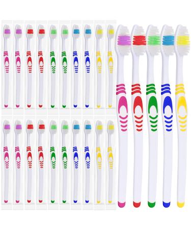 25 Bulk Toothbrushes | Individually Wrapped | Manual Disposable Travel Toothbrush Set for Adults or Kids | Made with a Medium-Soft Large Head | Multi-Color | Travel Toiletry Oral Set