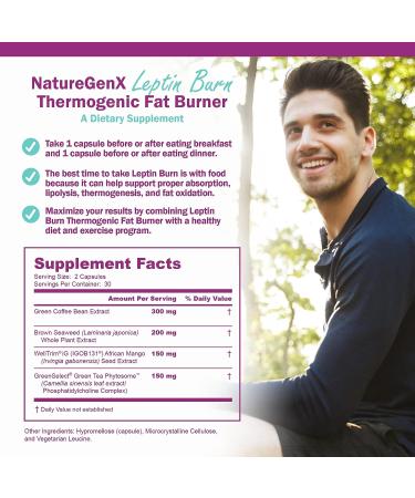 NatureGenX Leptin Burn - Thermogenic Fat Burner and Appetite Suppressant - Energy Booster and Metabolism Booster - 60 Diet Pills for Fast Weight Loss - Gluten Free - Buy Online on GoSupps.com