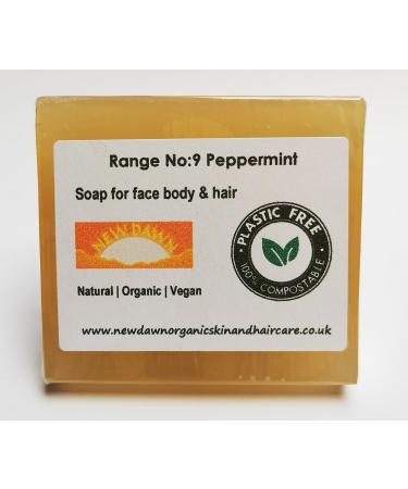 Handmade Natural Peppermint Soap Bar - Range No.9 - Sebum/Acne/Blackhead/Open Pore/Head Lice Prevention Cellulite Line Reducing Skin and Hair Revitalisation - 75g