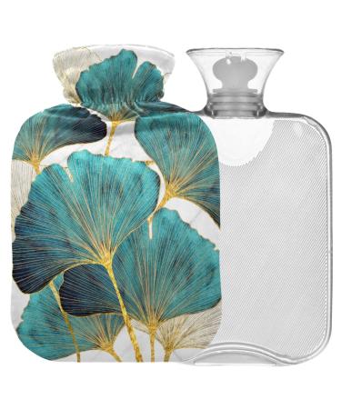 NAANLE hot water bottle with cover ginkgoblatt transparent hot water bottle heat bottle for back pain relief handfoot warmer neck hot and cold therapy 1l