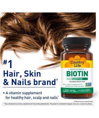 Country Life High Potency Biotin 5mg - 120 Vegan Capsules for Healthy Hair, Skin & Nails - Buy Online on GoSupps.com