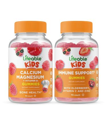 Lifeable Calcium Magnesium Kids + Immune Support Kids Gummies Bundle - Great Tasting Vitamin Supplement Gluten Free GMO Free Chewable Gummy