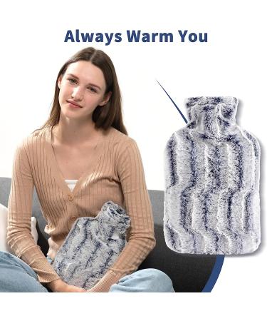 Samply 2L Hot Water Bottle with Navy Blue Furry Cover - Cozy and Comforting - Buy Online on GoSupps.com