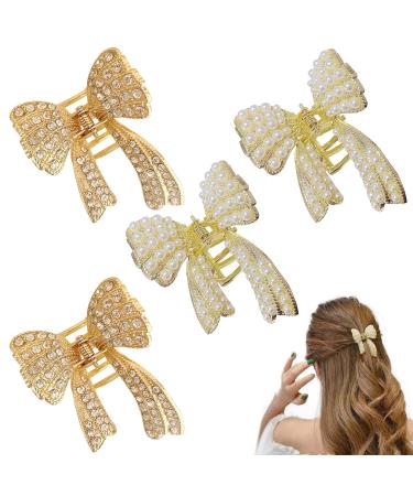 4 Pcs bow Diamond pearl Hair Clips for Women Girls  Large Non Slip Strong Hold Hair Jaw Clips for Women Thin and Thick Hair Headwear Gifts