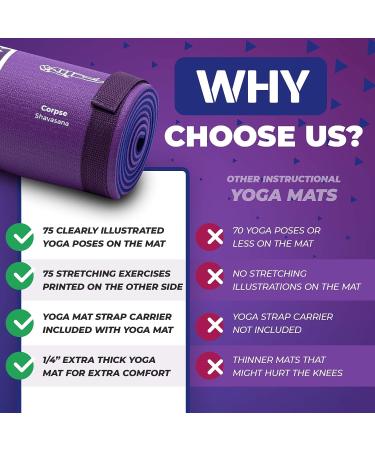Yoga Mat with 75 Illustrated Poses & Stretches + Carrying Strap | Non-Slip Extra-Thick Mat for Men and Women | Beginner-Friendly | Blue/Purple (68 x 24) - Buy Online on GoSupps.com