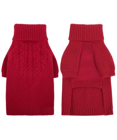 Cit toile of classic knitted dog sweaters with turtleneck soft and warm dog sweater for cold weather inner and outer knit vests for small medium-sized dogs red S small red-1