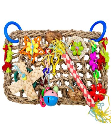 Mqupin parrot toy budgie toy accessories feed wall with various colorful bird toys edible from seagrass woven climbing bird cage accessories hammock mat S1-27cm - Buy Online on GoSupps.com