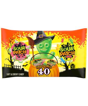 SOUR PATCH KIDS Original & Watermelon Halloween Candy Variety Pack, 40 Trick or Treat Bags Assortment 40 Count (Pack of 1)