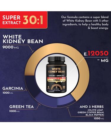 6in1 White Kidney Bean Extract 12050 Mg Capsules with Garcinia Cambogia, Green Tea & More - Supports Body Health & Immune Strength - 60 Caps - Buy Online on GoSupps.com