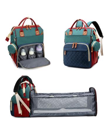 Fexkean diaper bag Baby backpack baby diaper backpacks with large capacity portable travel diaper bag with foldable children's bed with multifunctional baby bags and mobile diaper support baby bed truck multicolored