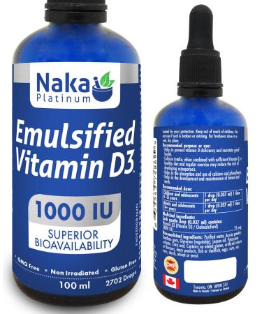 Naka Platinum Emulsified Vitamin D3 1 000 IU per drop Superior Bioavailability 2702 drops 100 ml