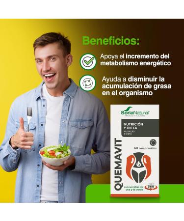 Soria Natural Quemavit Thermogenic effect grape seeds green tea Lcarnitine and caffeine supports energy metabolism pack of 60 tablets 60 units Paquete de 1 - Buy Online on GoSupps.com