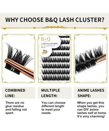 D Curl 12mm 72 Cluster Lashes | DIY Volume Eyelash Extensions | Soft Wispy Individual Lashes | B&Q Cluster Eyelash Extensions - B37 D-12mm - Buy Online on GoSupps.com