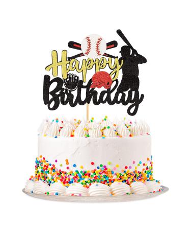 Ercadio 1 Pack Happy Birthday Baseball Cake Topper Glitter Sport Baseball Player Cake Pick for Baseball Theme Baby Shower Boys Birthday Party Cake Decorations Supplies Black-1