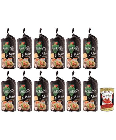 Italian Gourmet E.R. Riso Gallo Gallotte Le Nere Whole Grain Cakes in Black Rice and Corn 100 g Pack of 12 + Italian Gourmet Tomato Pulp 400 g