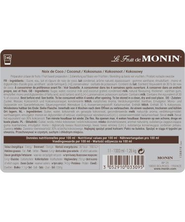 Monin Coconut Puree 1L - Pack of 2 with World Food Shop Scoop | Natural Coconut Flavour for Cocktails Smoothies and Culinary Creations - Buy Online on GoSupps.com