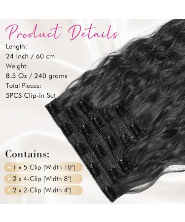 REECHO 5PCS Brown Clip in Hair Extensions 24 Thick Long Loose Waves HE002 - Invisible Lace Weft Natural Soft Hairpieces - C Jet Black - Buy Online on GoSupps.com