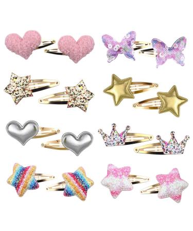 Hair clips girl Gingbiss 16 pieces star/heart/heart/butterfly shaped children hair clips sweet hair clips metal snappy snappy-clamping glittering hair styling accessories for girls children - Buy Online on GoSupps.com