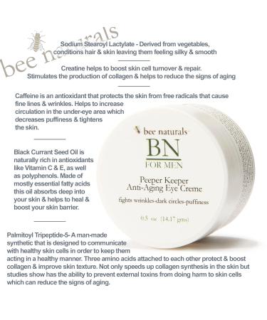 Bee Naturals Men's Peeper Keeper Anti-Aging Eye Cream 1oz - Reduce Wrinkles & Dark Circles - Buy Online on GoSupps.com