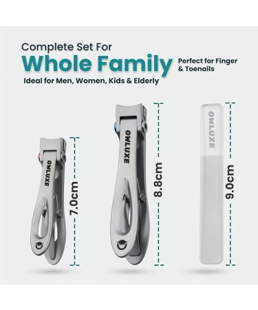 Toe Nail Clippers for Thick Nails - Ultra Sharp Wide Jaw Nail Clippers with Catcher for Fingernails & Toenails - Heavy Duty Curved Edge Nail Clipper Set by Owluxe in Gift Box for Men Women & Elderly - Buy Online on GoSupps.com