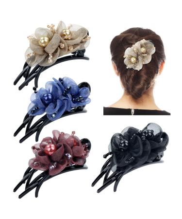 Dizila 4 Pack Decorative Sparkly Pearl Crystal Mesh Double Flower Hair Clips Claws Duckbill Hair Barrettes Hair Pins Clamps Bun Updo Holders Accessories for Women Girls - Buy Online on GoSupps.com