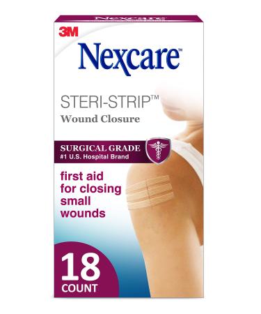 Nexcare Steri-Strip Wound Closure Breathable Strips Hold Small Wounds Firmly Closed Great After Sutures or Staples - 18 Wound Closures