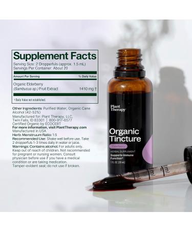 Plant Therapy Organic Elderberry Herbal Supplement Tincture 30 mL (1 oz) Immune Support Helps Soothe Nasal and Throat Discomfort Vegan Non GMO Gluten Free Liquid 1 Bottle - Buy Online on GoSupps.com