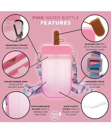 Popsicle Water Bottle with Strap | BPA Free Clear Juice Cup | Leakproof 300ML (Pink) | Dishwasher Safe | Suitable for Adults and Kids - Buy Online on GoSupps.com