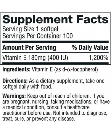 Vitamin E 400 IU Softgels VIT E Capsules 180 mg per Softgel Dietary Supplement Free from Gluten Lactose Colors 180 Count - Buy Online on GoSupps.com