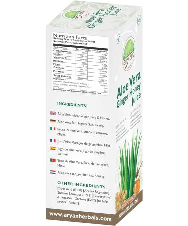 Aryan Herbals Aloe Vera Ginger Honey Juice No Added Sugar & Artificial Colors Natural Juice Tastes Bitter But Good For Health- 1000ml - Buy Online on GoSupps.com