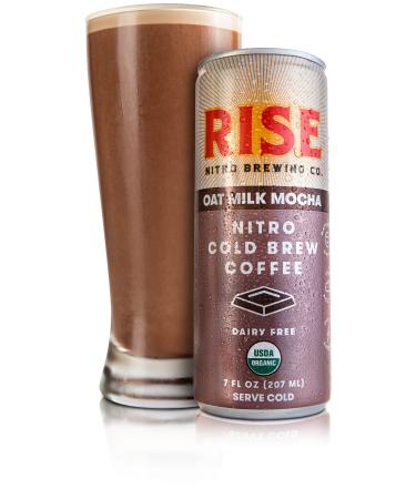 RISE Brewing Co. | Oat Milk Mocha Nitro Cold Brew Latte (4 7 fl. oz. Cans) - USDA Organic, Non-GMO | Vegan & Dairy Free | Draft Nitrogen Pour, Clean Energy, Low Acidity & Refreshingly Smooth