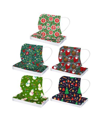 50PCS Christmas Adults Disposable Face_Mask 3-PLY Multi Pattern Printed Breathable_Dustproof with Elastic Earloop 50PCS Color-137