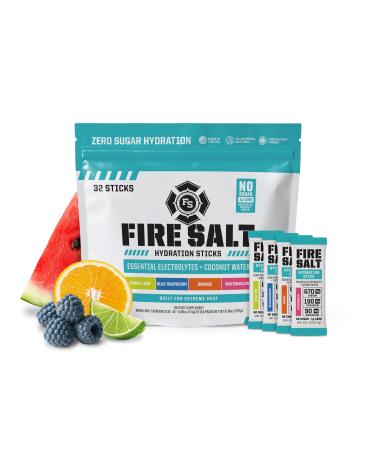 Fire Science Fire Salt Hydration Sticks, Electrolytes & Coconut Water, Hydration Drink Mix with Magnesium, Potassium & Sodium, Zero Sugar, Single Serve On The Go Packs, Variety Pack Flavors, 32 Count Best Seller Variety Pac