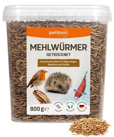 Petifool Mealworms 800g - dried mealworms - Healthy insect snack for turtles fish birds reptiles and rodents 800 g (1 Pack)