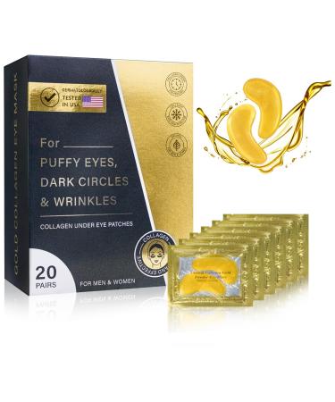 Under Eye Patches for Dark Circles (20 Pairs) - Under Eye Mask for Puffy Eyes Undereye Bags and Wrinkles Golden Eye Patches to Reduce Wrinkles & Relieve Pressure Skincare Treatment for Adults