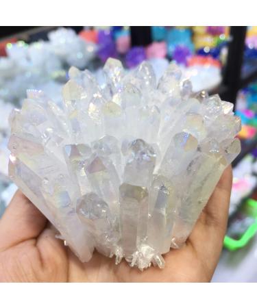 Natural Crystal Rough Crystal Decoration Natural White Angel Aura Crystal Cluster Electroplating Titanium Coating Quartz Cluster Stone Home Decoration 500-600g
