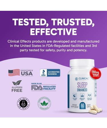 Clinical Effects Sleep Enhanced - Magnesium Supplement - 60 Capsules - Magnesium Glycinate, L-Theanine and Apigenin - for Relaxation and Natural Calm - No Melatonin Sleep Support - USA Made - Buy Online on GoSupps.com