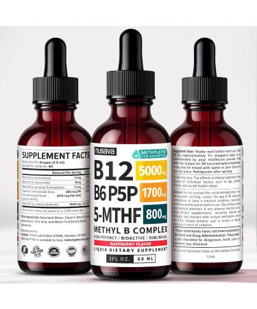 (2-Pack) Methylated B Complex Liquid Drops with Active L-Methylfolate - B12 Sublingual Drops, Vitamin B Complex - Vegan B 12 Vitamin 5000mcg, Non-GMO, Raspberry Flavor, No Sugar, 2 Fl oz, 80 Servings - Buy Online on GoSupps.com