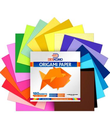 Deskomo Origami Paper for Kids Double Sided - Pack of 180 Sheets - 20 Vibrant Colored 6x6 Inches Oragami Paper Packs for Arts and Crafts