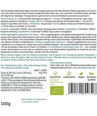 Terra Elements Organic Chlorella Powder 100g I 100% Pure I Vegan I Raw Quality - Buy Online on GoSupps.com