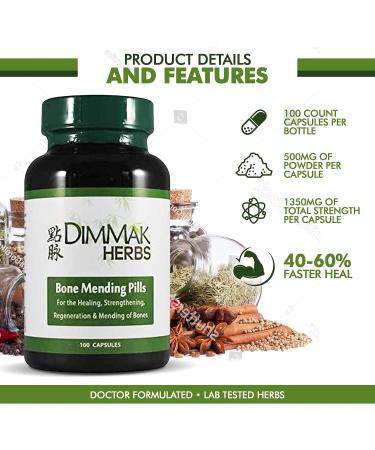Dimmak Herbs Bone Mending Pills - Chinese Medicine Supplement for Bone Fracture Healing and Strengthening - 100 Capsules - Buy Online on GoSupps.com