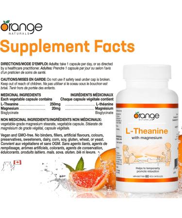 Orange Naturals L-Theanine & Magnesium Bisglycinate 250mg 60 Vegan Capsules - Enhanced Sleep & Relaxation Support Promotes Mental Calmness Optimal for Women & Men - Non-GMO Supplement - Buy Online on GoSupps.com